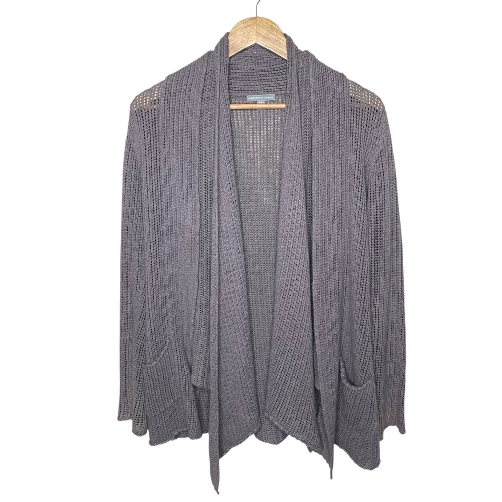 James Perse Linen Blend Open Shawl‎ Collar Cardigan Pewter Gray
